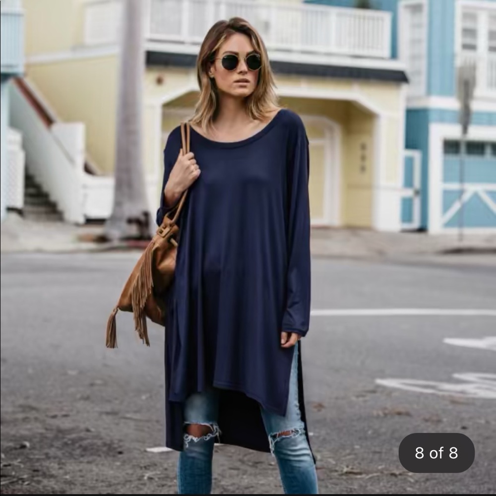 Navy Blue Long Tunic Top